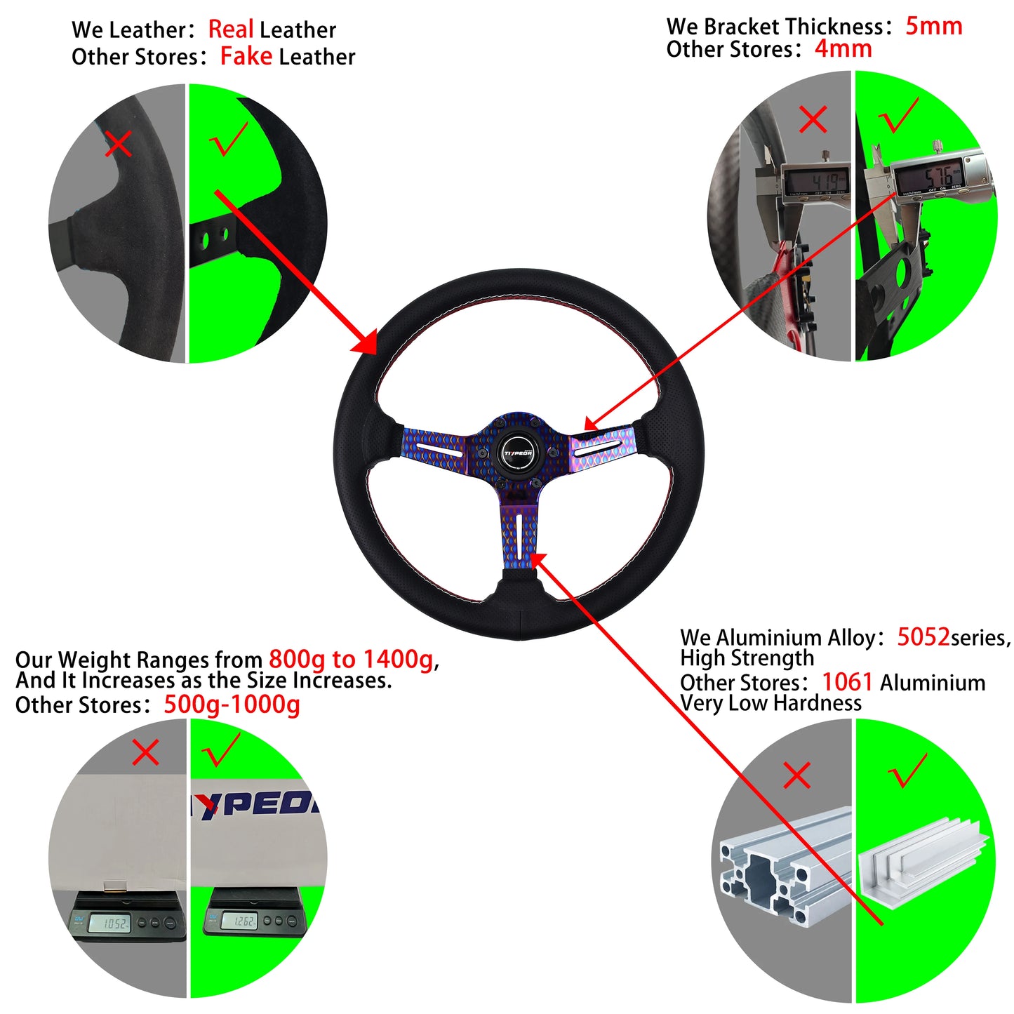 Volante esportivo Tiypeor aço texturizado